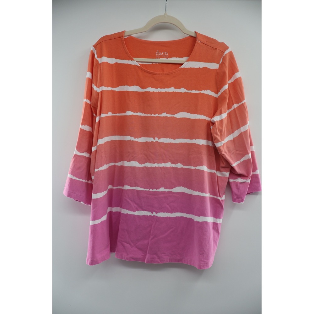 Denim & Co Americana Ombre Striped Top 1X Orange Pink 3/4 Sleeve
